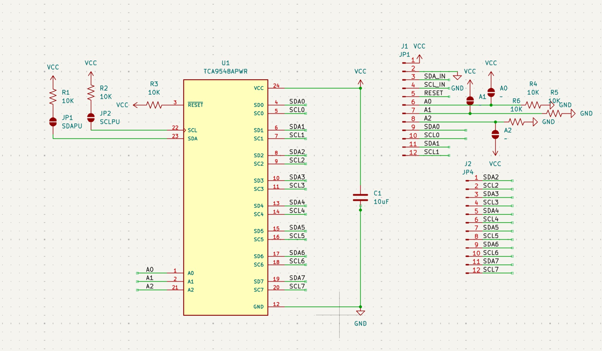 I²C Power & Communication Hub Schematic